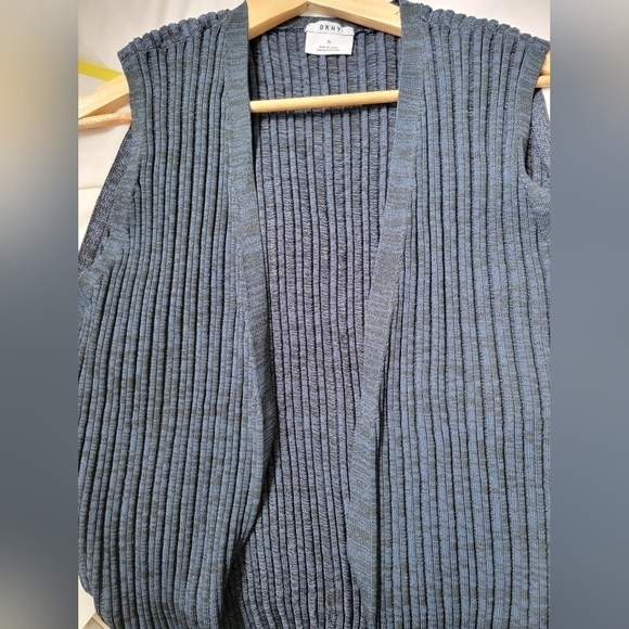 Nwot DKNY Heathered Blue Ribbed Sleeveless Cardigan - Picture 15 of 16